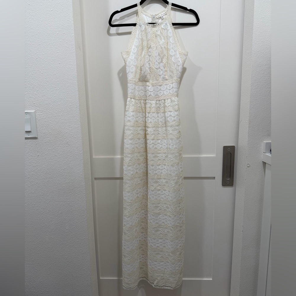 NEW MAX STUDIO Floral Ivory Lace Halter Maxi Dress- Size XS